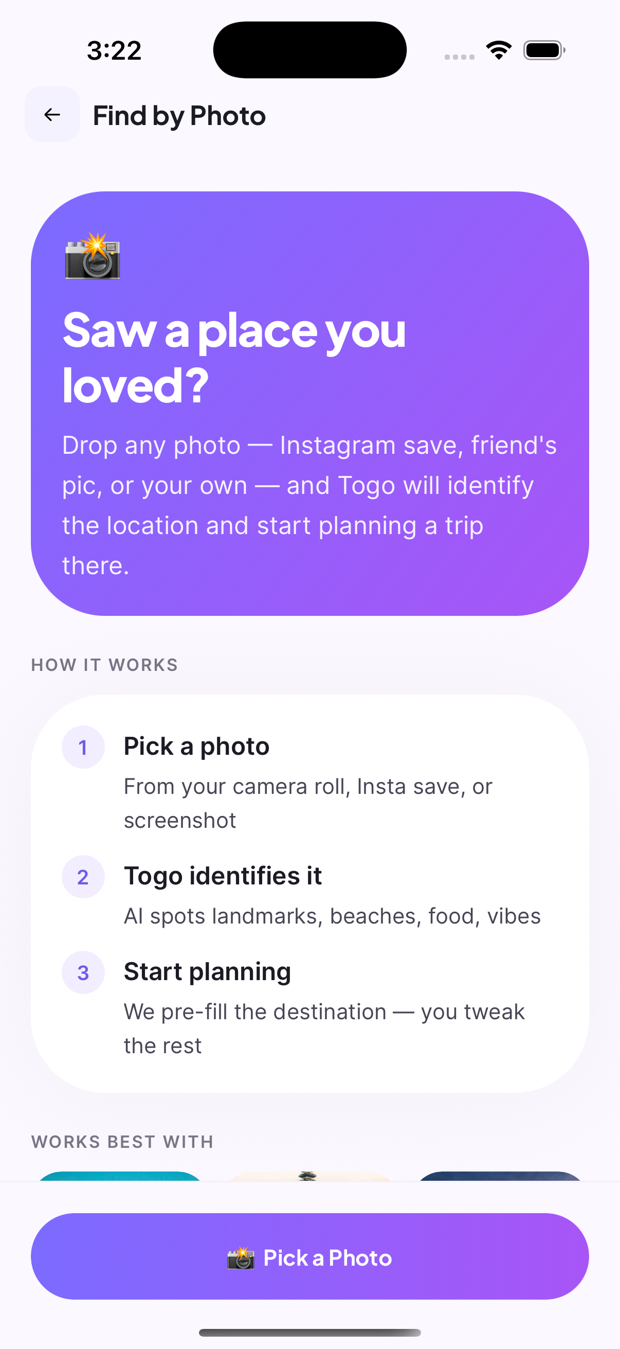 Find by Photo screen